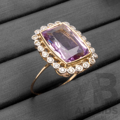 9ct Yellow Gold Natural Amethyst & Diamond Ring with Valuation - Size L.5