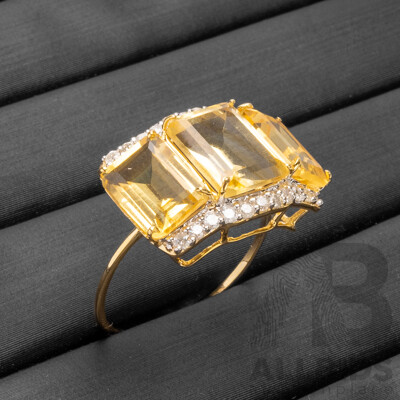 9ct Yellow Gold Natural Citrine / Natural  & Diamond Ring with Valuation - Size L