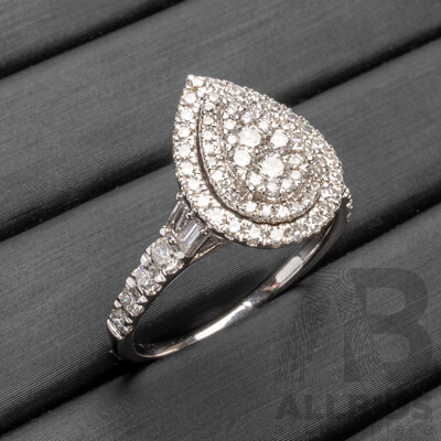 18ct White Gold Pear Ring with 1ct of Natural Diamonds - Size P