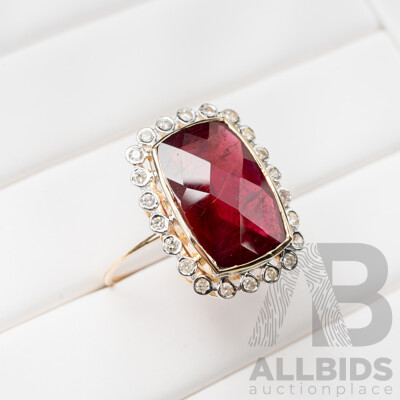 9ct Yellow Gold Natural Ruby & Diamond Ring with Valuation - Size L.5
