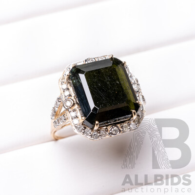 9ct Yellow Gold Natural Tourmaline & Diamond Ring with Valuation - Size L