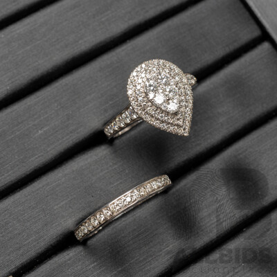 18ct White Gold Pear Ring & Wedder with 1ct of Natural Diamonds Bridal Set - Size N.5