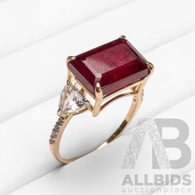 9ct Yellow Gold Natural Ruby & Diamond Ring with Valuation - Size O