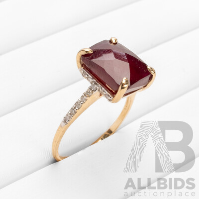 9ct Yellow Gold Natural Ruby & Diamond Ring with Valuation - Size N