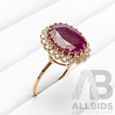 14ct Yellow Gold Natural Unheated, Untreated Ruby & Diamond Ring - Size L