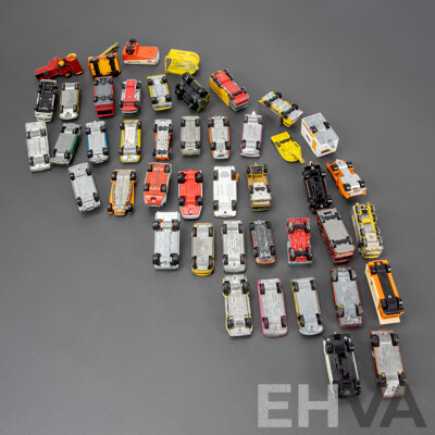 Collection of Vintage Matchbox Vehicles Including Silva Spyder, Mercury Cougar, Mazda RX 500, Wild Life Truck, Fandango, Ford Zodiac, Car Transporter and More