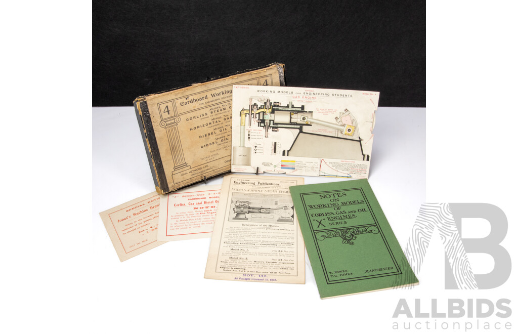 Antique Engineering Publications Functioning Cardboard Model of Otto Horizontal Gas Engine for Engineering Students, Circa 1909