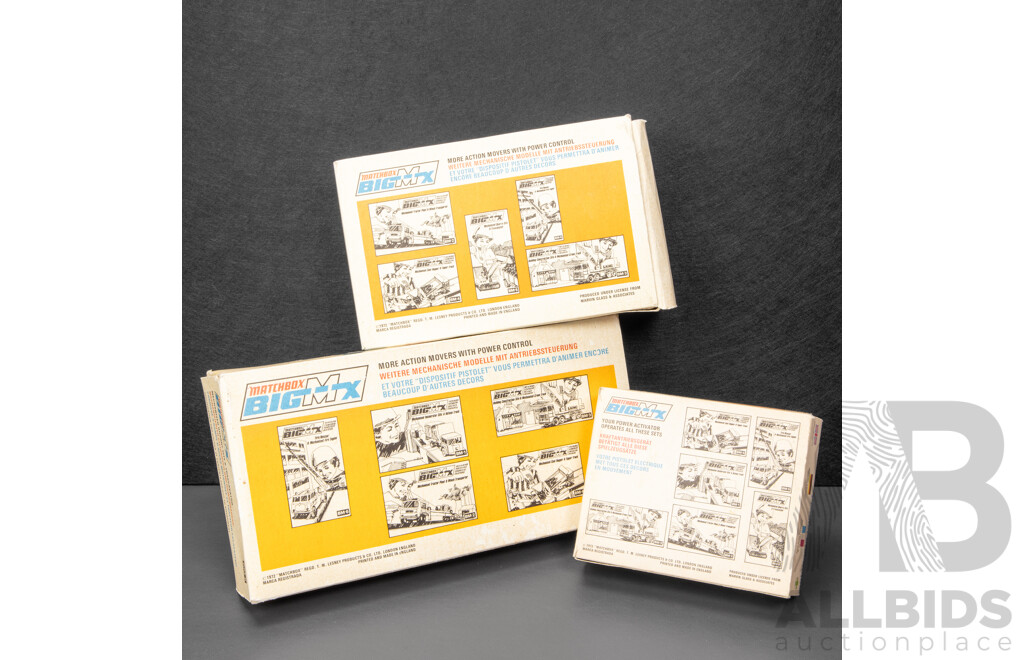 Vintage Matchbox Big Mx Quarry Site and Traxcavator, Incinerator Site and Refuse Truck, Power Activator - All with Original Boxes