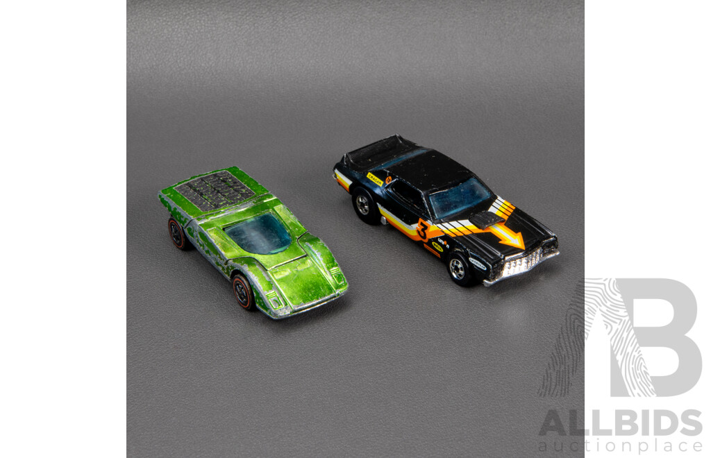 Vintage Hot Wheels Redline US Army Jeep, Redline Ferrari 512S, 1931 Duesenberg, Ford Gran Torino Stock Car