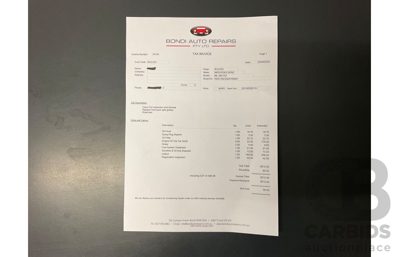 4/2011 Mercedes-Benz ML 350 CDI (4x4) 164 MY11 4d Wagon Black Obsidian Metallic Turbo Diesel V6 3.0L