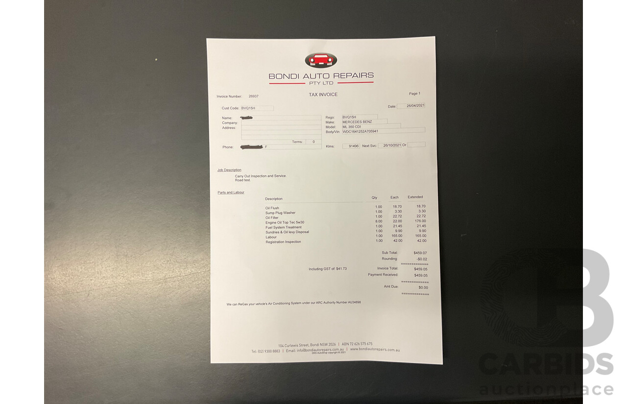 4/2011 Mercedes-Benz ML 350 CDI (4x4) 164 MY11 4d Wagon Black Obsidian Metallic Turbo Diesel V6 3.0L