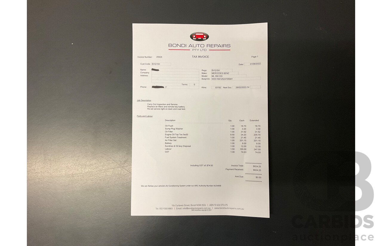 4/2011 Mercedes-Benz ML 350 CDI (4x4) 164 MY11 4d Wagon Black Obsidian Metallic Turbo Diesel V6 3.0L