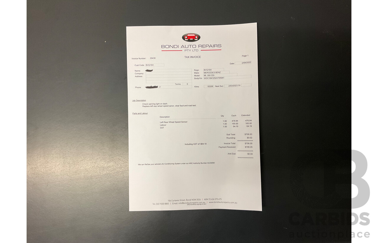 4/2011 Mercedes-Benz ML 350 CDI (4x4) 164 MY11 4d Wagon Black Obsidian Metallic Turbo Diesel V6 3.0L