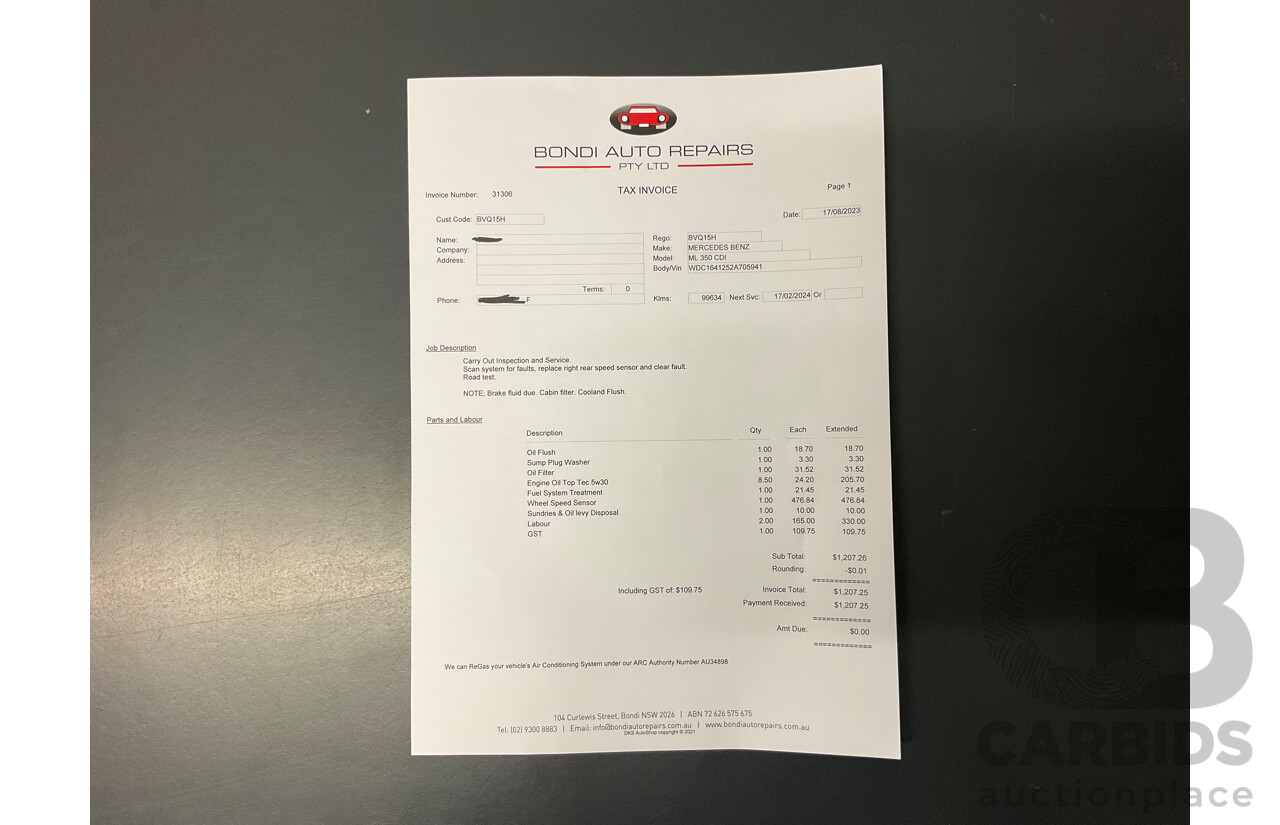 4/2011 Mercedes-Benz ML 350 CDI (4x4) 164 MY11 4d Wagon Black Obsidian Metallic Turbo Diesel V6 3.0L