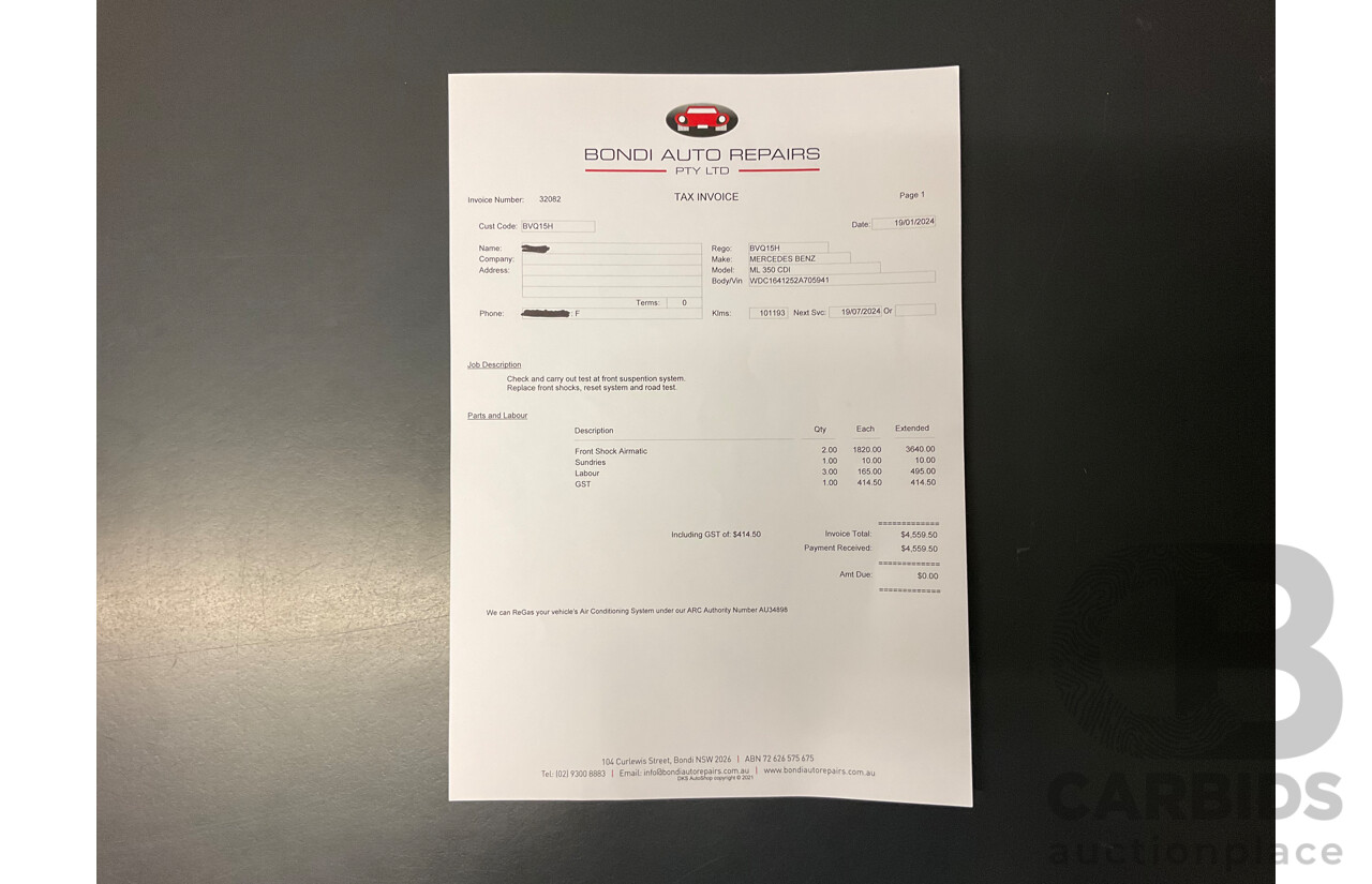 4/2011 Mercedes-Benz ML 350 CDI (4x4) 164 MY11 4d Wagon Black Obsidian Metallic Turbo Diesel V6 3.0L