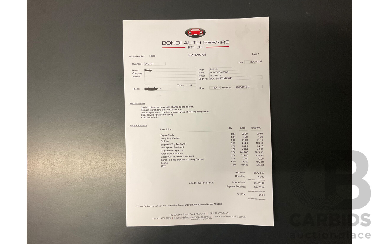 4/2011 Mercedes-Benz ML 350 CDI (4x4) 164 MY11 4d Wagon Black Obsidian Metallic Turbo Diesel V6 3.0L