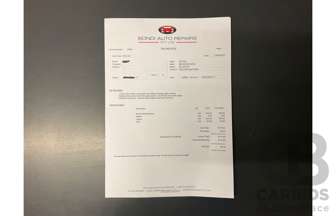 4/2011 Mercedes-Benz ML 350 CDI (4x4) 164 MY11 4d Wagon Black Obsidian Metallic Turbo Diesel V6 3.0L