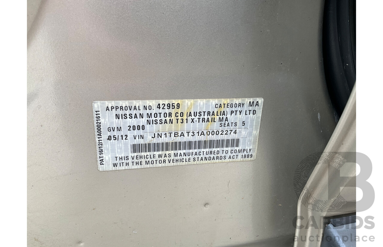 5/2012 Nissan X-Trail ST (FWD) T31 Series 5 4d Wagon Gold 2.0L