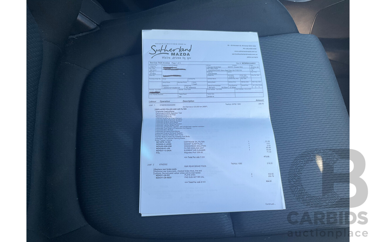 8/2014 Mazda CX-5 Maxx (4x2) MY13 Upgrade 4d Wagon Crystal White Pearl 2.0L