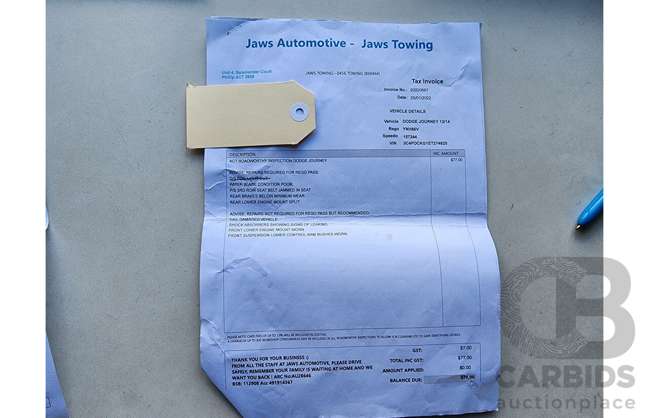 12/2014 Dodge Journey R/T JC MY14 4d Wagon White 3.6L