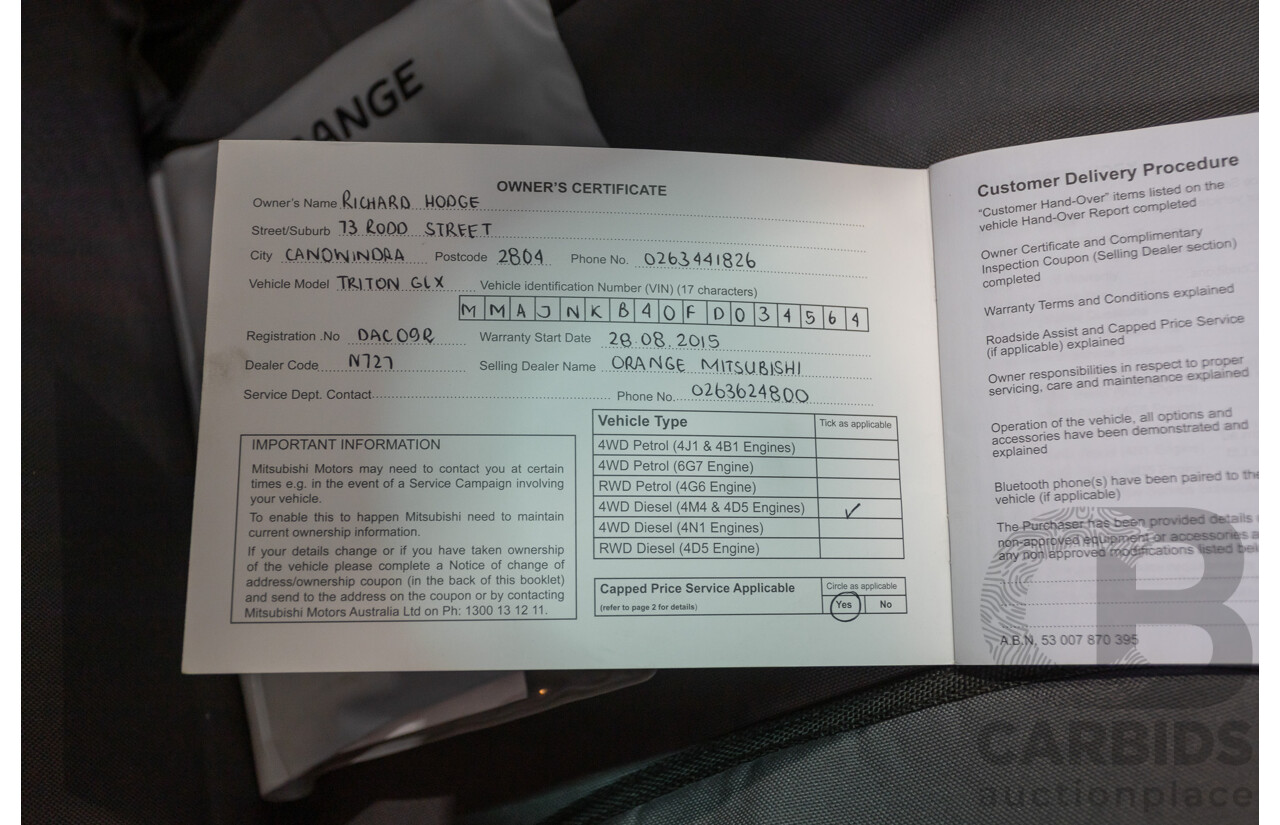 06/2015 Mitsubishi Triton GLX+ (4x4) MN MY15 Double Cab Utility White Turbo Diesel 2.5L