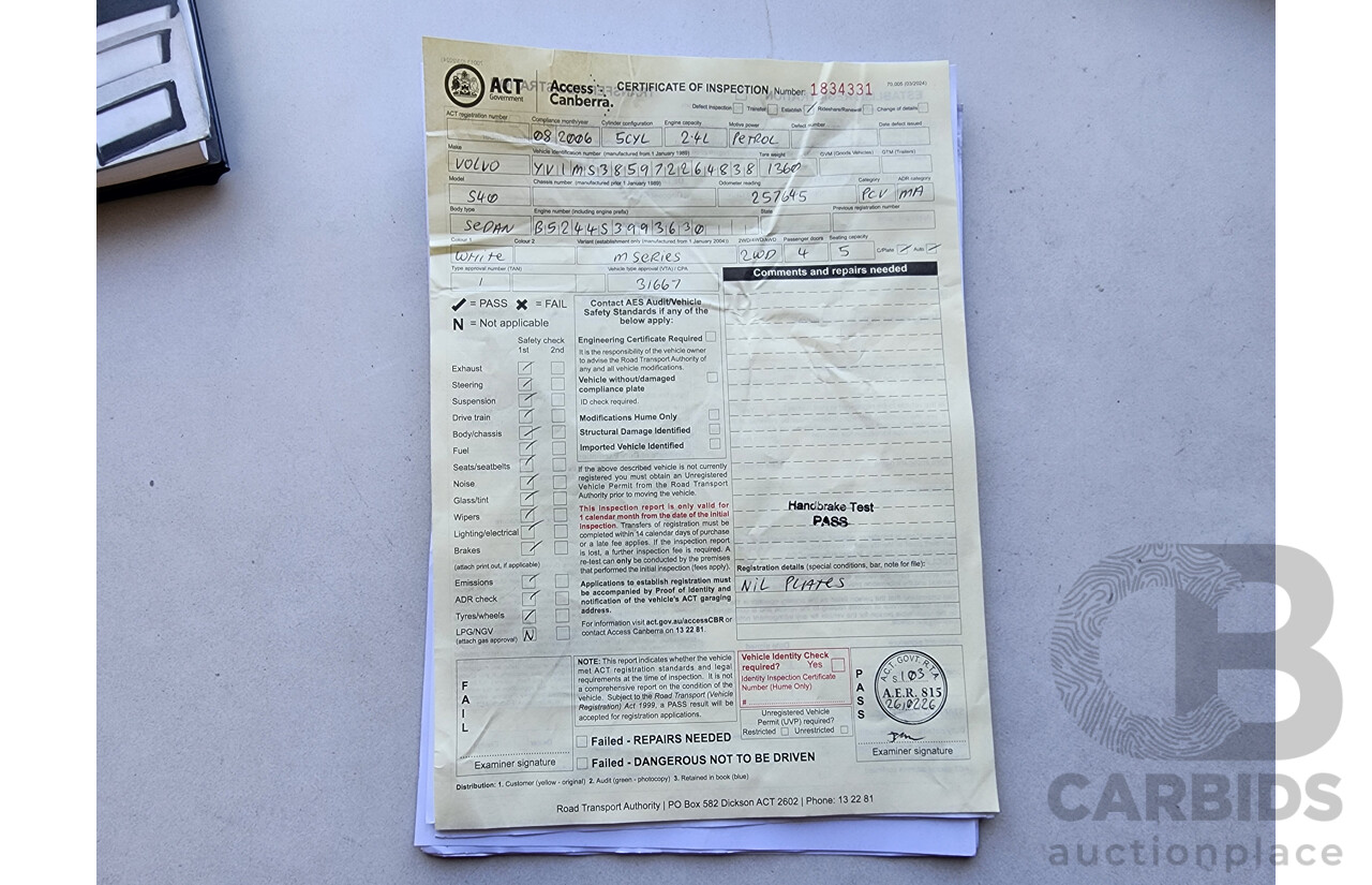 8/2006 Volvo S40 2.4 S MY06 4d Sedan White 2.4L