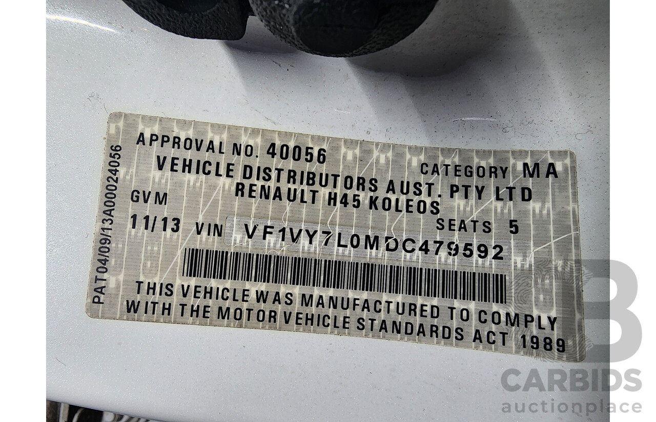 11/2013 Renault Koleos Privilege (4x4) H45 PHASE III 4d Wagon White 2.0L