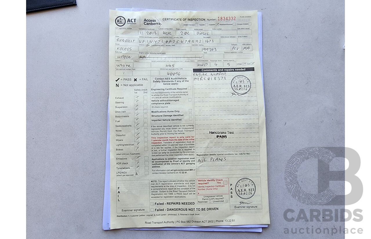 11/2013 Renault Koleos Privilege (4x4) H45 PHASE III 4d Wagon White 2.0L