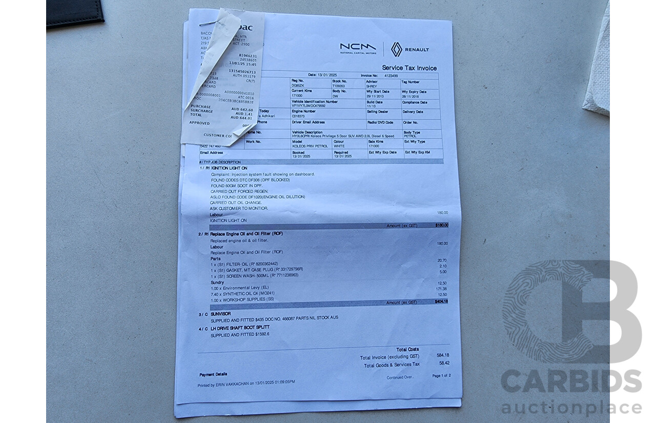 11/2013 Renault Koleos Privilege (4x4) H45 PHASE III 4d Wagon White 2.0L