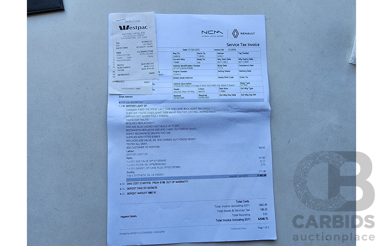 11/2013 Renault Koleos Privilege (4x4) H45 PHASE III 4d Wagon White 2.0L