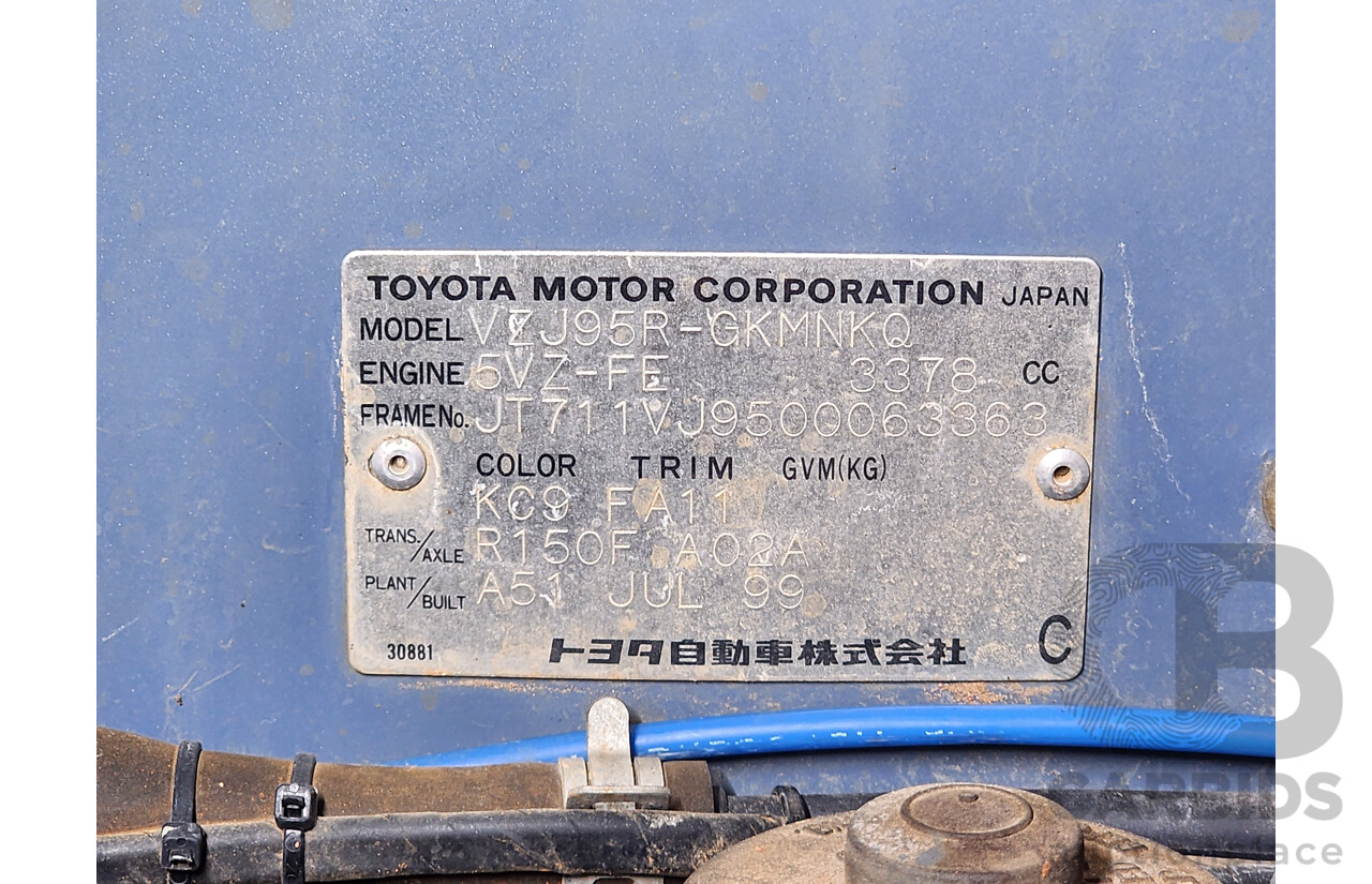 8/1999 Toyota Landcruiser Prado GXL (4x4) VZJ95R 4d Wagon Blue 3.4L