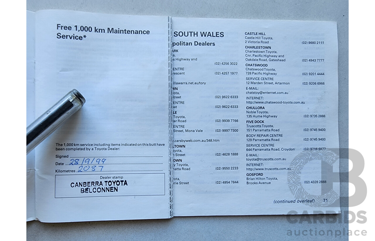 8/1999 Toyota Landcruiser Prado GXL (4x4) VZJ95R 4d Wagon Blue 3.4L