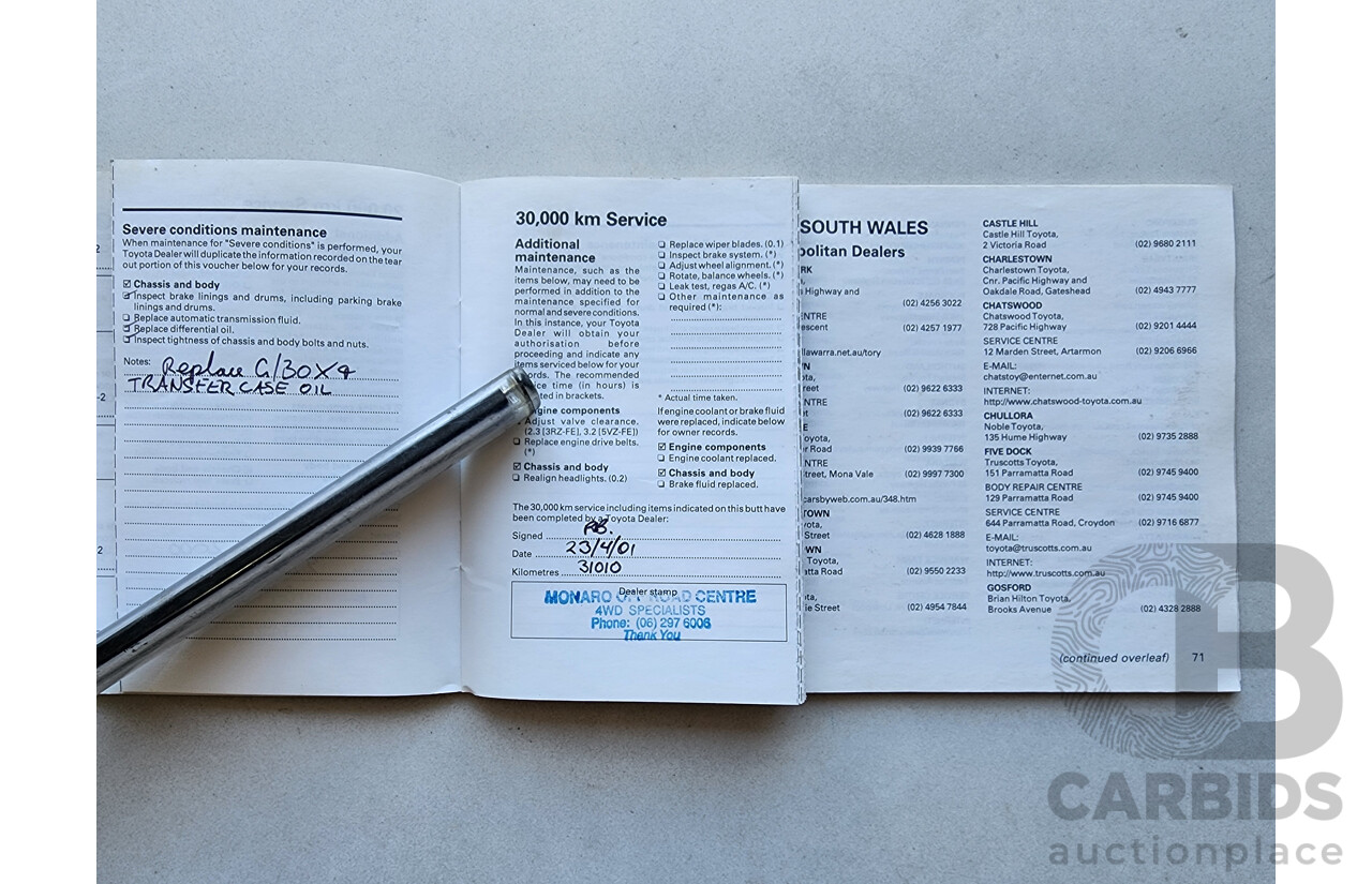 8/1999 Toyota Landcruiser Prado GXL (4x4) VZJ95R 4d Wagon Blue 3.4L