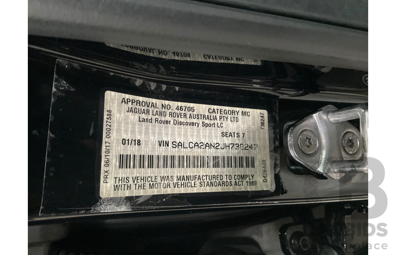 01/2018 Land Rover Discovery Sport TD4 SE (110kW AWD) L550 MY18 4d Wagon Narvik Black Turbo Diesel 2.0L - 7 Seater