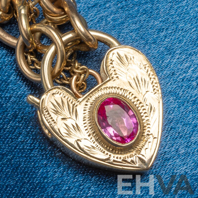 9ct Yellow Gold Curb Link Bracelet with Heart Locket - 22.77gms