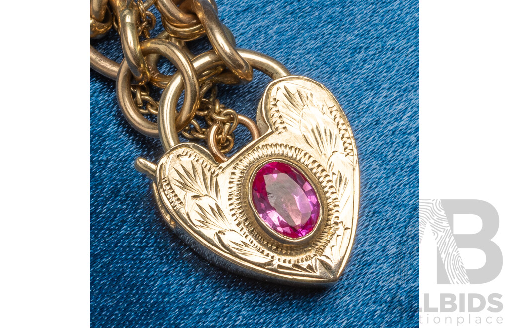 9ct Yellow Gold Curb Link Bracelet with Heart Locket - 22.77gms