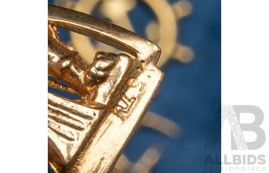 9ct Yellow Gold Charms. Kiwi, Wheel and Anchor, Blessing. Lot of 3 - 5.39gms