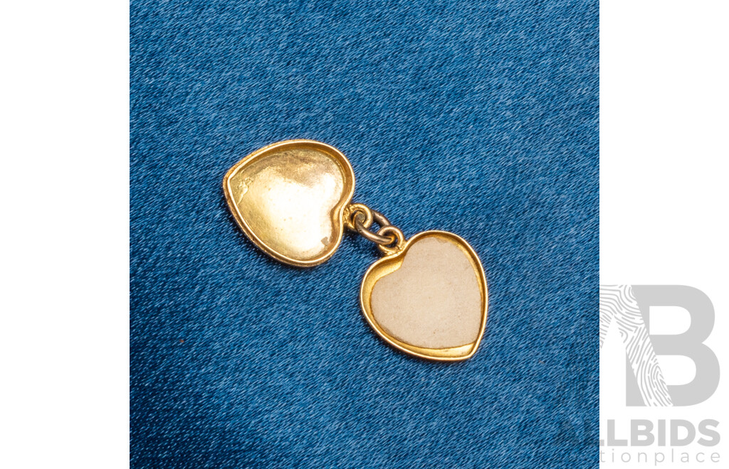 9ct Yellow Gold Charms. Hula Girl, Horseshoe, Double Eagle Crest, Heart Locket. Lot of 4 – 5.11gms