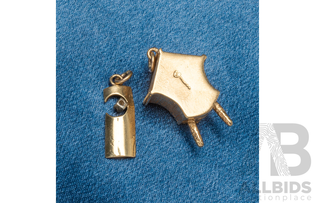 9ct Yellow Gold Charms. Cuckoos Nest, Diamond Shield. Lot of 2 - 5.78gms