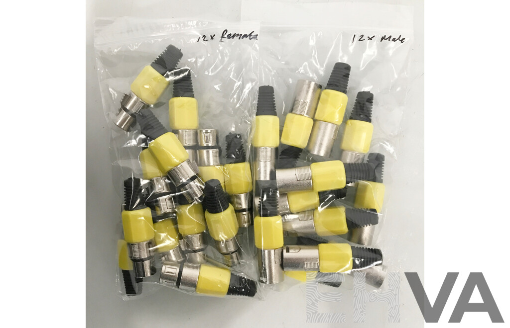 Brand New 3 Pin XLR Cannon Connectors. 12 X Male, 12 X Female - Lot of 24