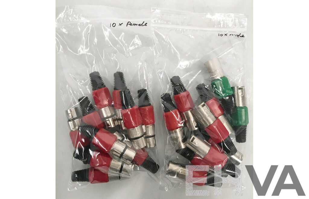 Brand New 3 Pin XLR Cannon Connectors. 10 X Male, 10 X Female - Lot of 20