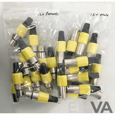 Brand New 3 Pin XLR Cannon Connectors. 12 X Male, 12 X Female - Lot of 24