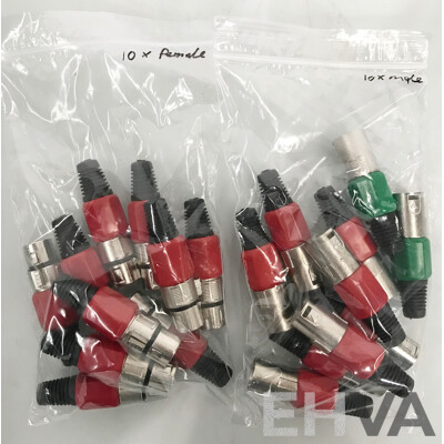 Brand New 3 Pin XLR Cannon Connectors. 10 X Male, 10 X Female - Lot of 20