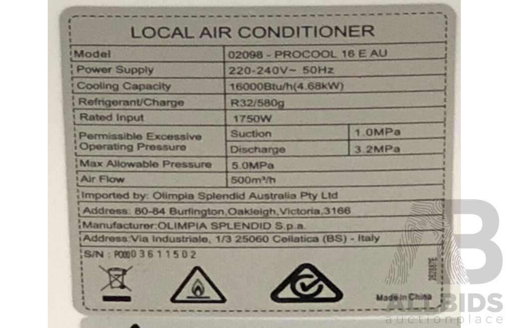 Olympia Splendid Procool 16 E Air Conditioner with Ducted Window Outlet
