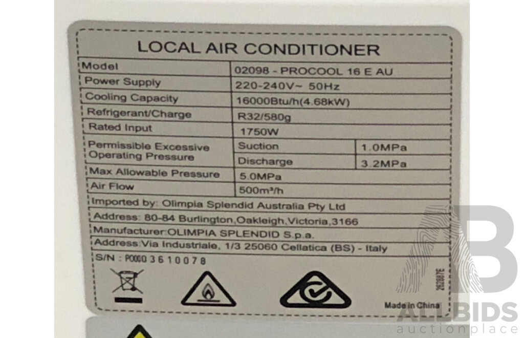 Olympia Splendid Procool 16 E Air Conditioner with Ducted Window Outlet