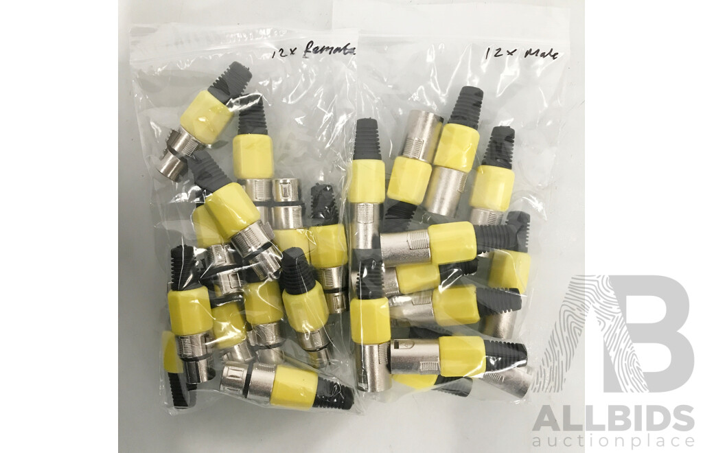 Brand New 3 Pin XLR Cannon Connectors. 12 X Male, 12 X Female - Lot of 24
