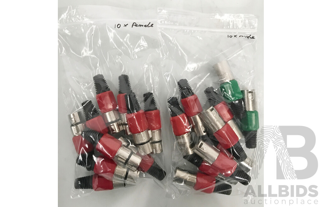 Brand New 3 Pin XLR Cannon Connectors. 10 X Male, 10 X Female - Lot of 20