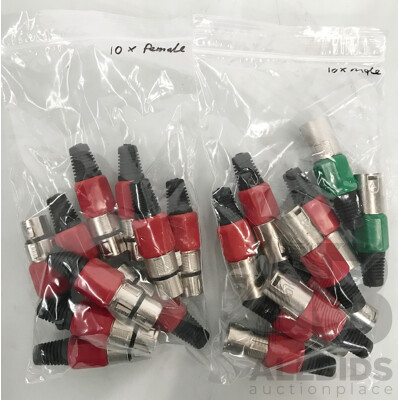 Brand New 3 Pin XLR Cannon Connectors. 10 X Male, 10 X Female - Lot of 20