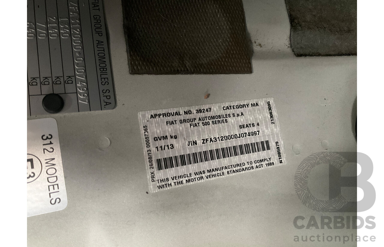 12/2013 Fiat 500 Pop MY13 3d Hatchback Bianca White 1.2L