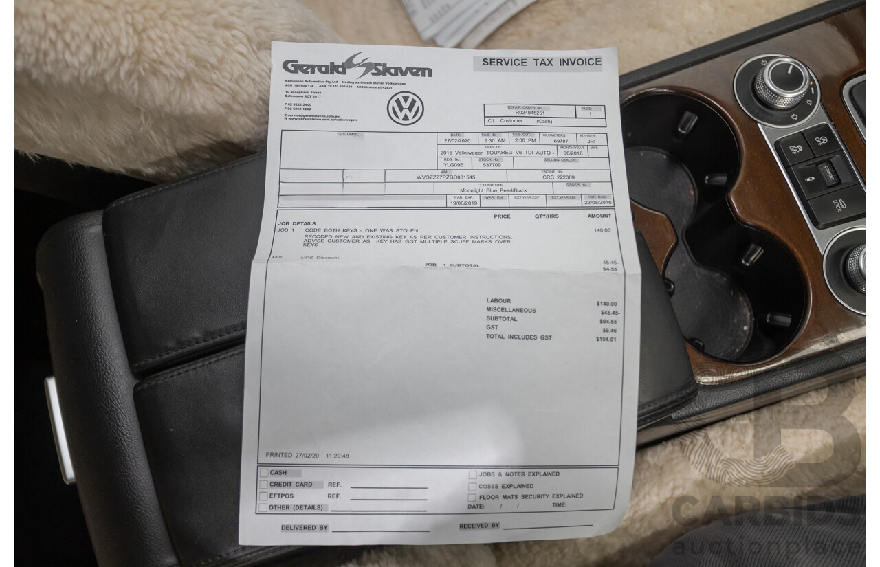 6/2016 Volkswagen Touareg V6 TDI (AWD) 7P MY16 4D Wagon Moonlight Blue Pearlescent Diesel V6 (180kW) 3.0L